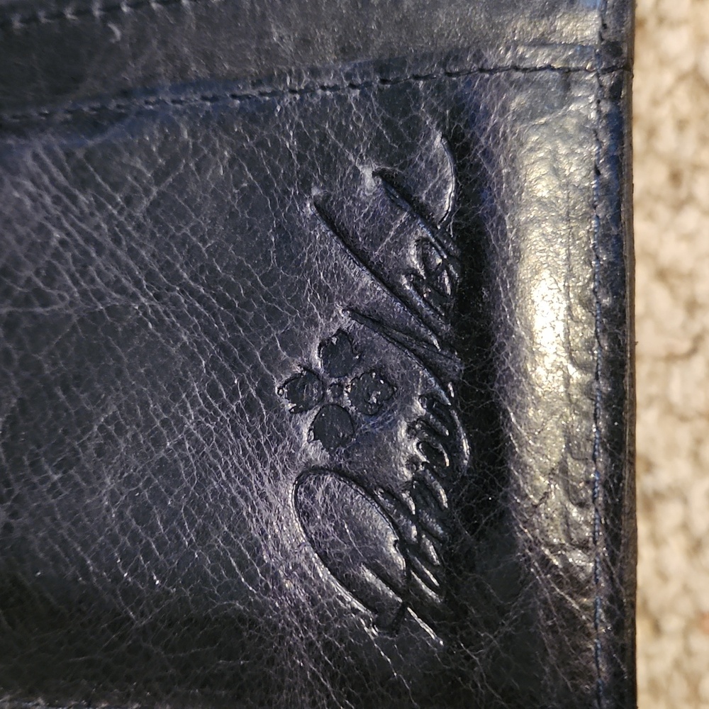 Patricia Nash Black Leather Flower Design Distressed Tri-Fold Wallet - Picture 7 of 9